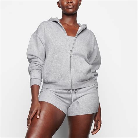 Grey Cotton Fleece Hoodie .